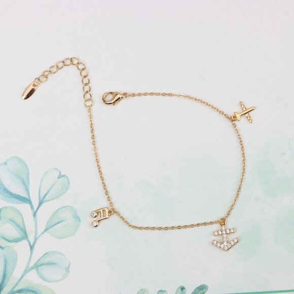 "Rose Gold Chain Bracelet with Anchor & Travel Charms for Women, XPBL0854 - Picture 5 of 13